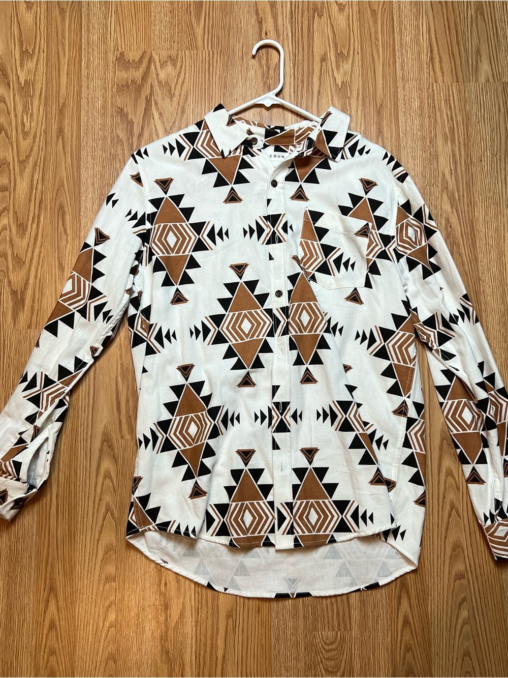 PacSun Men's Geometric Aztec Button-Up Shirt - White & Brown